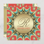 メタリックヒマワリゴールデンディナーパーティの招待状 招待状 (正面/裏面)