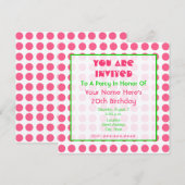 メタリックピンクとグリーンの誕生日パーティー招待状 招待状 (正面/裏面)