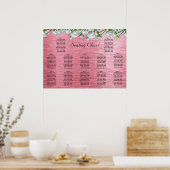 メタリックピンクとホワイトローズのシーティングチャート ポスター (キッチン)