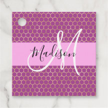 メタリックピンクのハニカムモノグラム名 Fuchsia