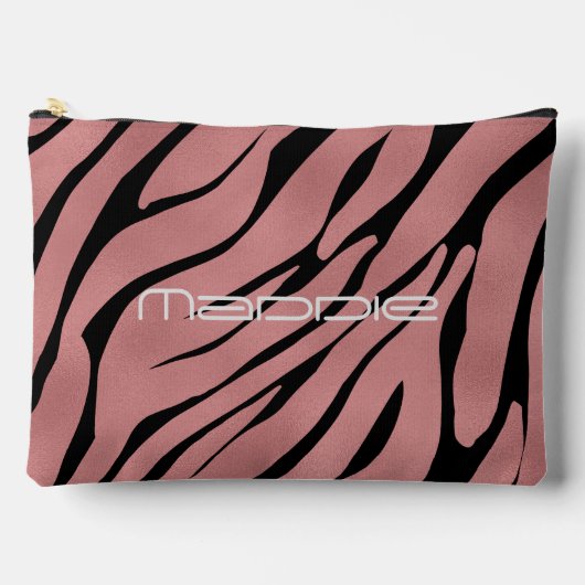 メタリックピンクゼブラストライプパターン アクセサリーポーチ (正面)