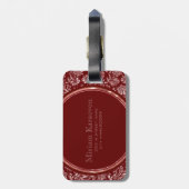 メタリックピンクダマスバーガンディ背景モノグラム ラゲッジタグ (裏面縦)