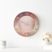 メタリックピンクローズ金ゴールドコンテンポラリー桃 ラージ壁時計 (ホーム)
