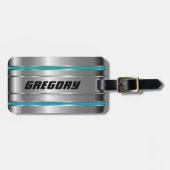 メタリックフェイクシルバーおよびブルーストライプの製品 ラゲッジタグ (正面横)