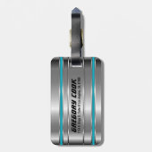 メタリックフェイクシルバーおよびブルーストライプの製品 ラゲッジタグ (裏面縦)