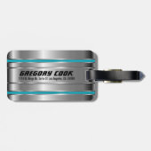 メタリックフェイクシルバーおよびブルーストライプの製品 ラゲッジタグ (裏面横)