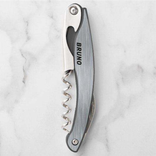 メタリックフェイクシルバーのテクスチャ背景 ソムリエナイフ (正面)