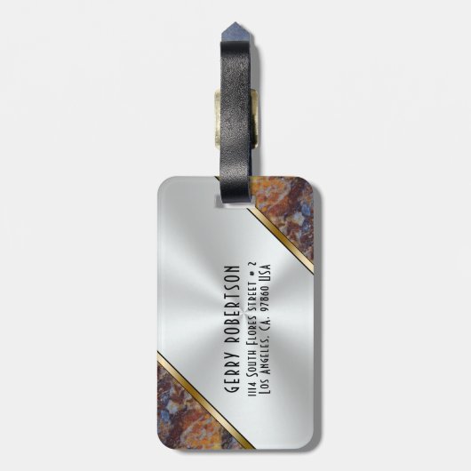 メタリックフェイクシルバー&ブラウン大理石フェイク製 ラゲッジタグ (裏面縦)