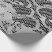 メタリックフェイクブラックグレーブライダルフローラレースホワイト ラッピングペーパー (角)