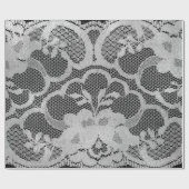 メタリックフェイクブラックグレーブライダルフローラレースホワイト ラッピングペーパー (フラット)