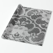 メタリックフェイクブラックグレーブライダルフローラレースホワイト ラッピングペーパー (アンロールド)