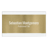 メタリックフェイクプロフェッショナルブラシ付き金ゴールドブラック文字 名札 (正面)