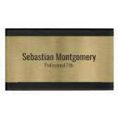 メタリックフェイクプロフェッショナルブラシ付き金ゴールドブラック文字 名札 (正面)