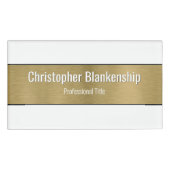 メタリックフェイクプロフェッショナルブラシ付き金ゴールドブラック文字 名札 (正面)