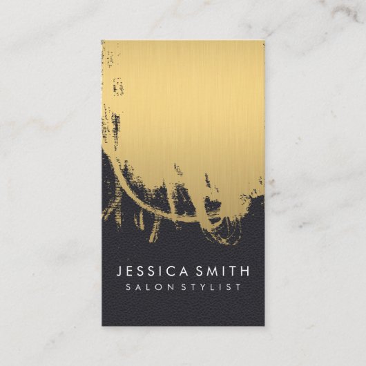 メタリックフェイク金ゴールドブラシ革プリント 名刺 (正面)
