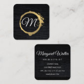 メタリックフェイク金ゴールドベルベットブラックとモノグラム スクエア名刺 (正面/裏面)
