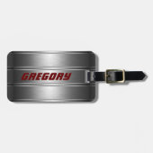 メタリックフェイク銀ストライプ色のアクセント ラゲッジタグ (正面横)
