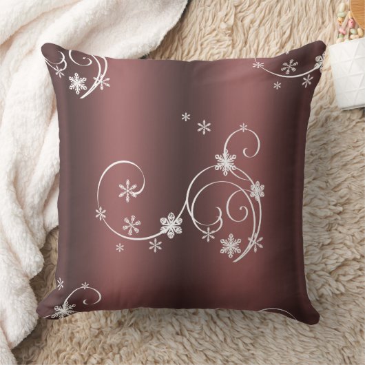 メタリックブラウン白い渦巻きクリスマス クッション (ブランケット)