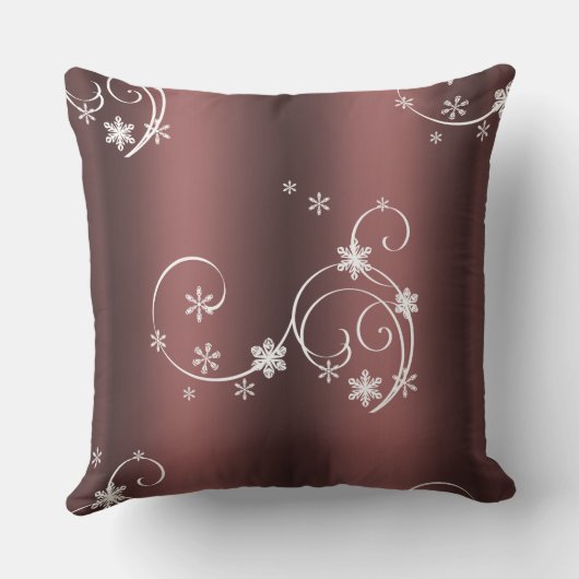 メタリックブラウン白い渦巻きクリスマス クッション (裏面)