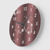 メタリックブラウン白い渦巻きクリスマス ラージ壁時計 (傾斜)
