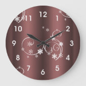 メタリックブラウン白い渦巻きクリスマス ラージ壁時計 (正面)