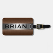 メタリックブラウン&シルバーブラシ仕上げアルミルック ラゲッジタグ (正面横)