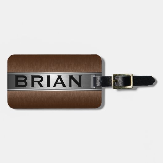 メタリックブラウン&シルバーブラシ仕上げアルミルック ラゲッジタグ (正面横)