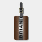 メタリックブラウン&シルバーブラシ仕上げアルミルック ラゲッジタグ (正面縦)