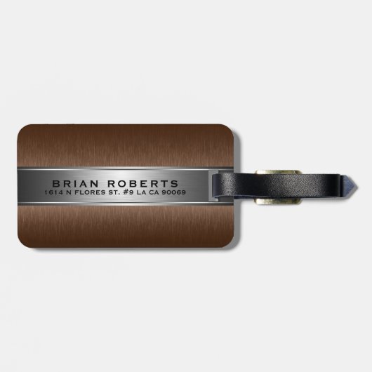 メタリックブラウン&シルバーブラシ仕上げアルミルック ラゲッジタグ (裏面横)
