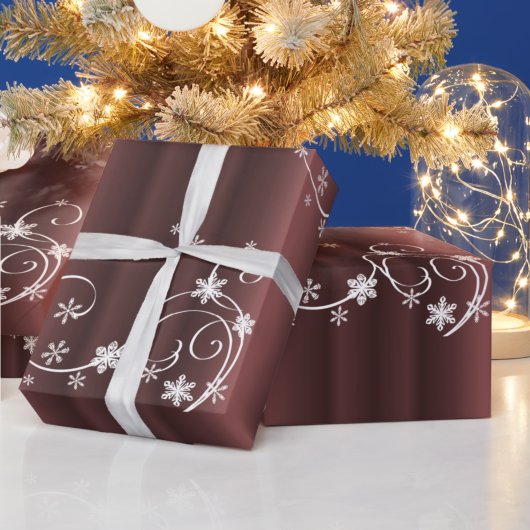 メタリックブラウン、白い渦巻きクリスマス ラッピングペーパー
