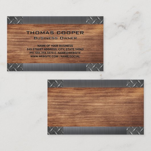 メタリックブラシ仕上げシャイン |ダイヤモンドメッキ |木材 名刺 (正面/裏面)