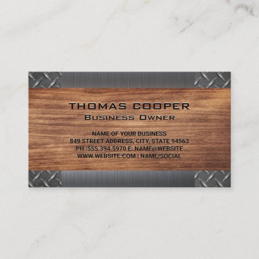 メタリックブラシ仕上げシャイン |ダイヤモンドメッキ |木材 名刺 (正面)