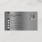 メタリックブラシ仕上げスチールシンプルミニマリストQRコード 名刺 (正面)