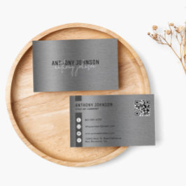 メタリックブラシ仕上げスチールシンプルミニマリストQRコード 名刺