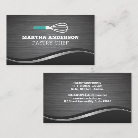 メタリックブラシ付き波の背景 |ウィスク 名刺 (正面/裏面)