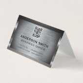 メタリックブラシ付き背景 | QRコード 名刺 (正面)