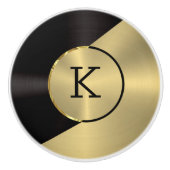 メタリックブラックおよび金ゴールド幾何学的デザイン セラミックノブ (正面)