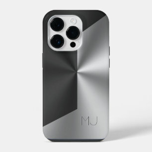 メタリックブラックとグレーの分割スクリーンモノグラム iPhone 14 PROケース