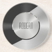 メタリックブラックとシルバーの幾何学的デザイン コースター (正面)