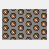 メタリックブラックオレンジバスケットボールスポーツ ラッピングペーパーシート (正面2)