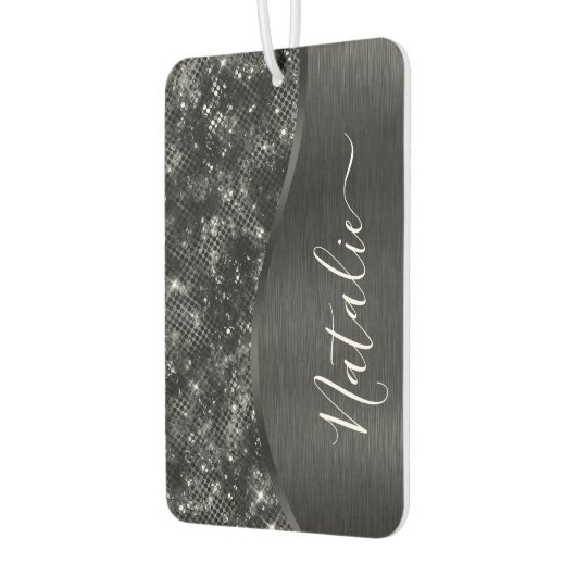 メタリックブラックグリッター パーソナライズされた カーエアーフレッシュナー (左)