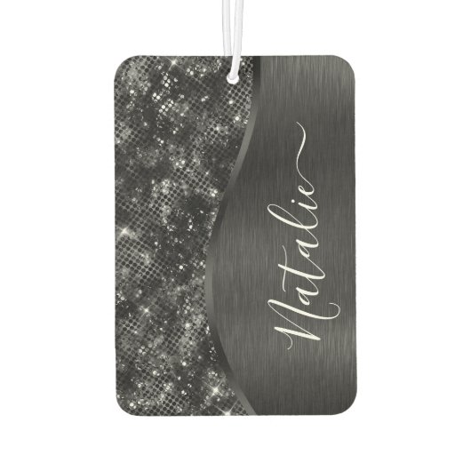 メタリックブラックグリッター パーソナライズされた カーエアーフレッシュナー (裏面)