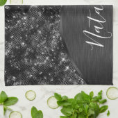 メタリックブラックグリッター パーソナライズされた キッチンタオル (折り畳み)