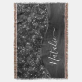 メタリックブラックグリッター パーソナライズされた スローブランケット (正面縦)