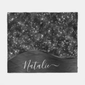 メタリックブラックグリッター パーソナライズされた フリースブランケット (正面(横))