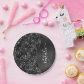 メタリックブラックグリッター パーソナライズされた ペーパープレート (パーティー)