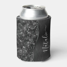 メタリックブラックグリッター パーソナライズされた 缶クーラー