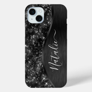 メタリックブラックグリッター パーソナライズされた iPhone 15 MINIケース