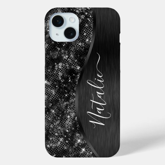 メタリックブラックグリッター パーソナライズされた Case-Mate iPhoneケース (裏面)