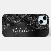 メタリックブラックグリッター パーソナライズされた Case-Mate iPhoneケース (裏面 (横))